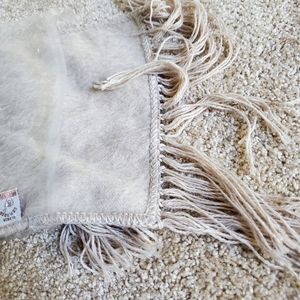 Alpaca real wool tan beige fall scarf fringe